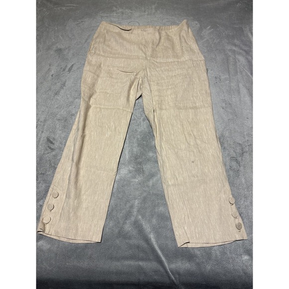 J. Jill Pants - J Jill Womens Medium Petite Beige Linen Blend Stretch Button Hem Crop Pull Pants